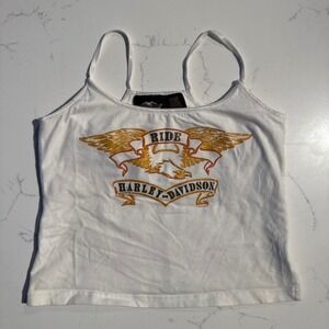 Harley-Davidson White Tank Top with Gold and Orange Design